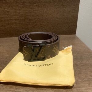 Louis Vuitton Dark Brown Monogram Belt with Gold Buckle